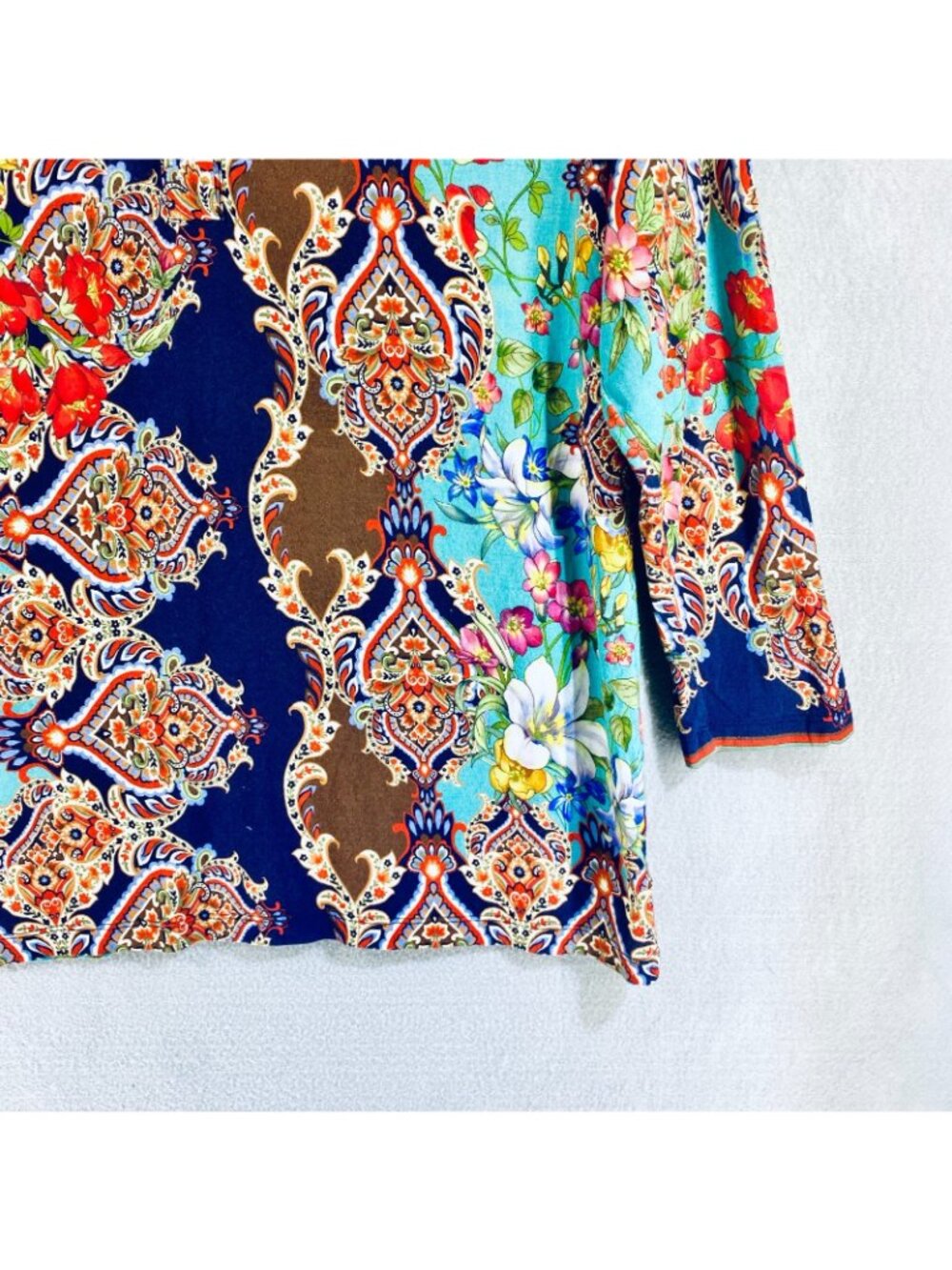 Johnny Was Top Womens S Bamboo Diamond Print Abstract Blouse Boho Art - Picture 2 of 11
